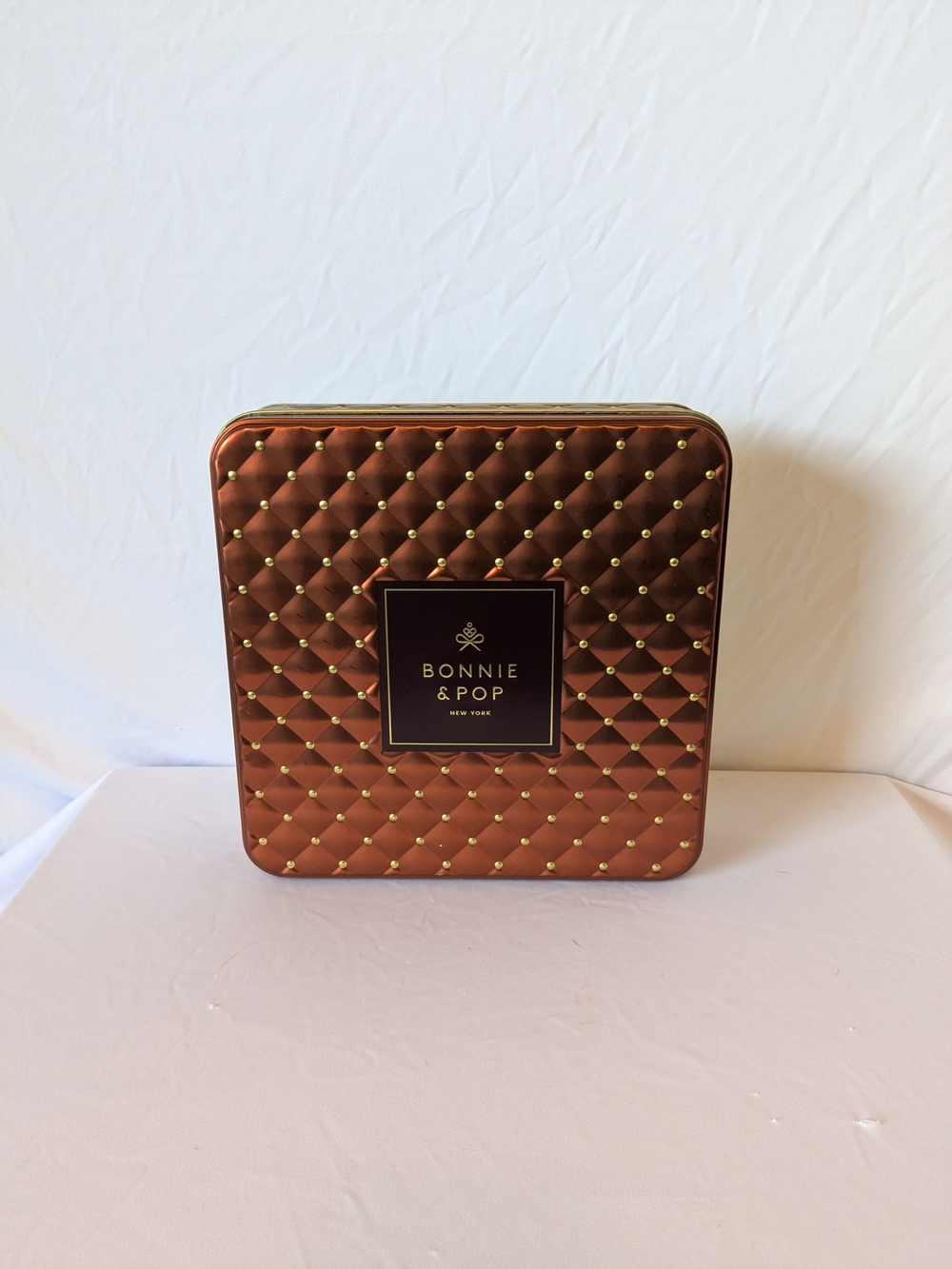 Bonnie & Pop Copper Metallic Quilted Square Storage Tin Keepsake Box Studded